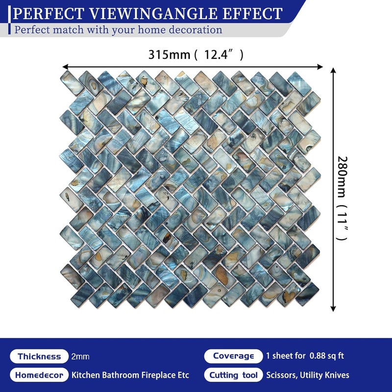 Mop Mother of Pearl Shell Mosaic Herringbone Backsplash Tile, are Used for Kitchen Backsplashes and Bathroom Wall Tiles, Dark Blue 10 Sheets - Image 2